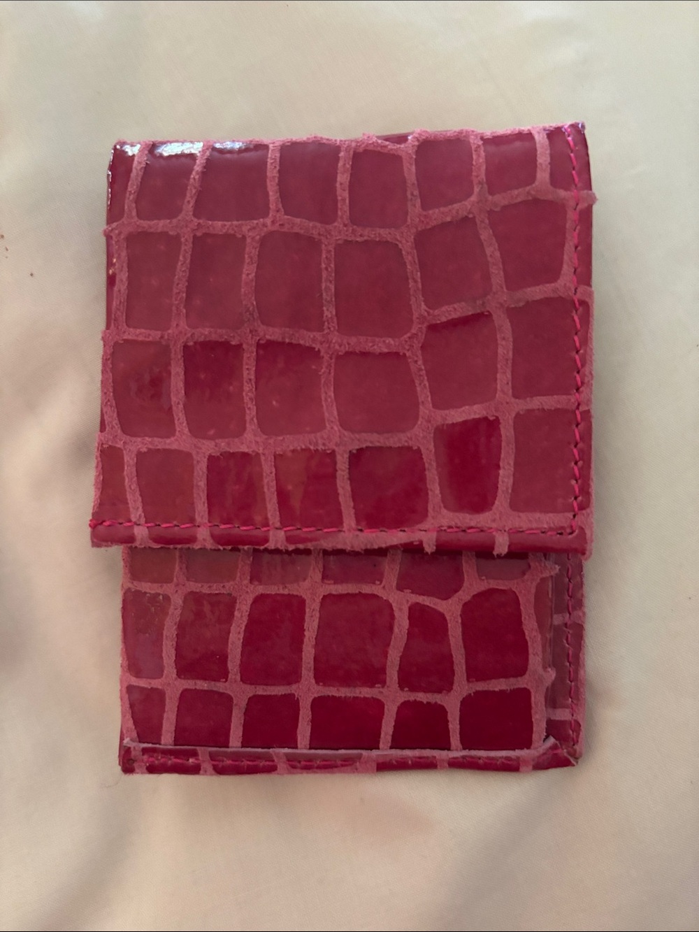 Pinky Pink Croc-Embossed Compact Wallet